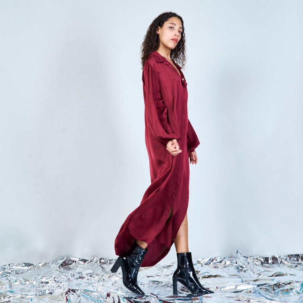 Relaxed long-sleeve midi shirt dress 