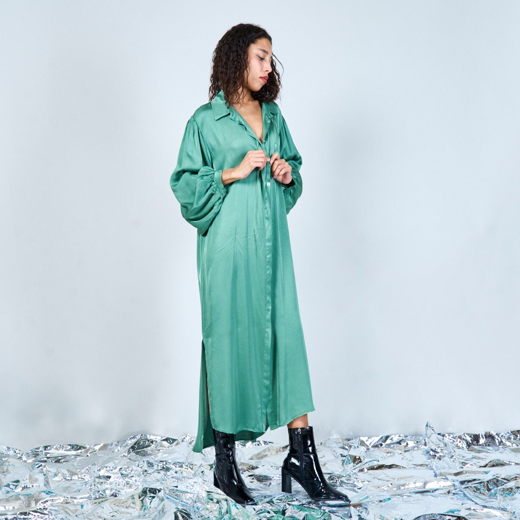 Relaxed long-sleeve midi shirt dress 