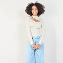 Asymmetrical cut-out high-neck bodysuit