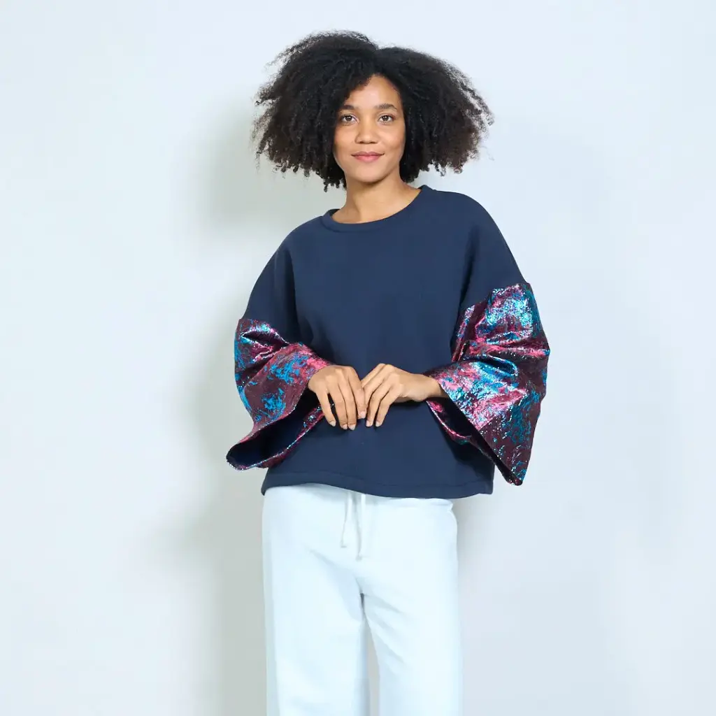 Metallic floral sleeve sweatshirt