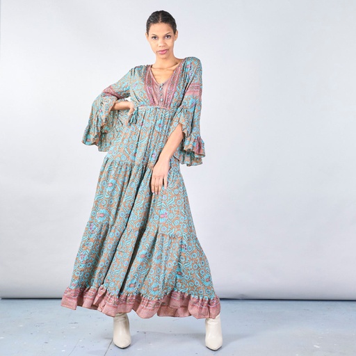 [CIV18L-3] Floral v-neck maxi dress with tiered skirt