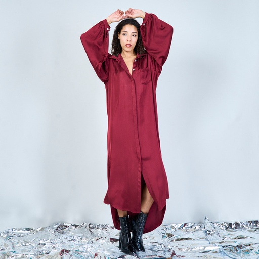 Relaxed long-sleeve midi shirt dress 