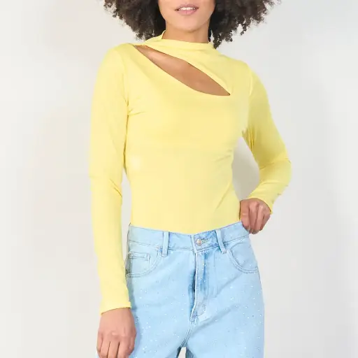 Asymmetrical cut-out high-neck bodysuit