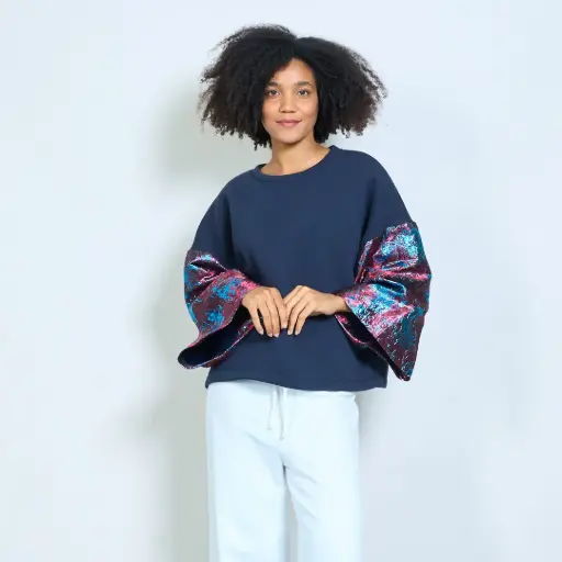 Metallic floral sleeve sweatshirt